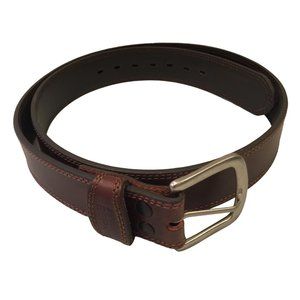 BERNE Mens Brown Leather Belt Size 40 Matte Silvertone Buckle Light Brown Topsti